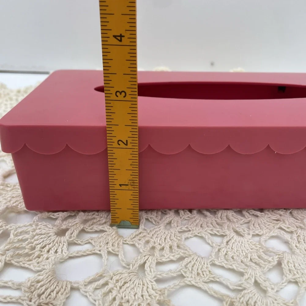 Vintage Pink Plastic Tissue Box Holder Hinged Lid Scalloped Edges granny core